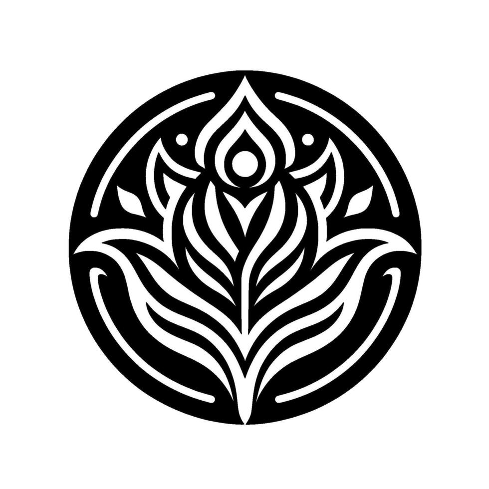 Intricate Black and White Mandala Featuring a Floral Centerpiece Within a Circular Frame, Evoking Serenity. vector