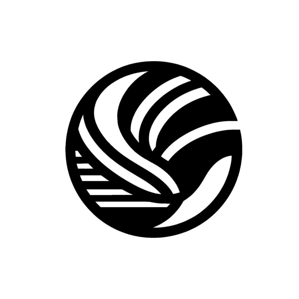 A minimalist abstract featuring a stylized spherical element composed of curved and straight black and white lines within a circular frame, against a plain white background. vector