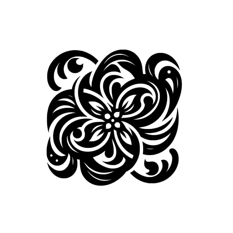 Symmetrical Black and White Floral Swirl Pattern Centered on White, Ornamental, Organic, , Decorative vector