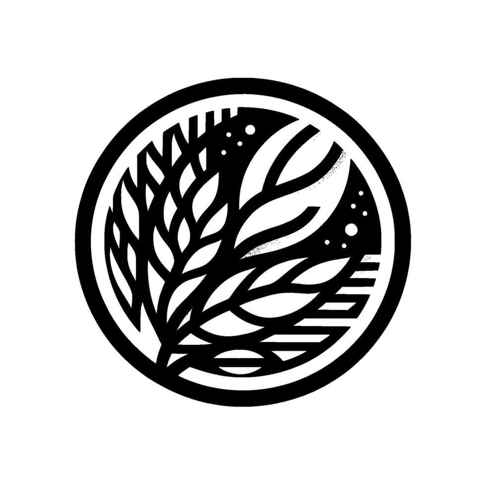 Stylized Black and White Floral within a Circle, Geometric Leafy Arrangement with Abstract Elements and Gradient Effect. vector