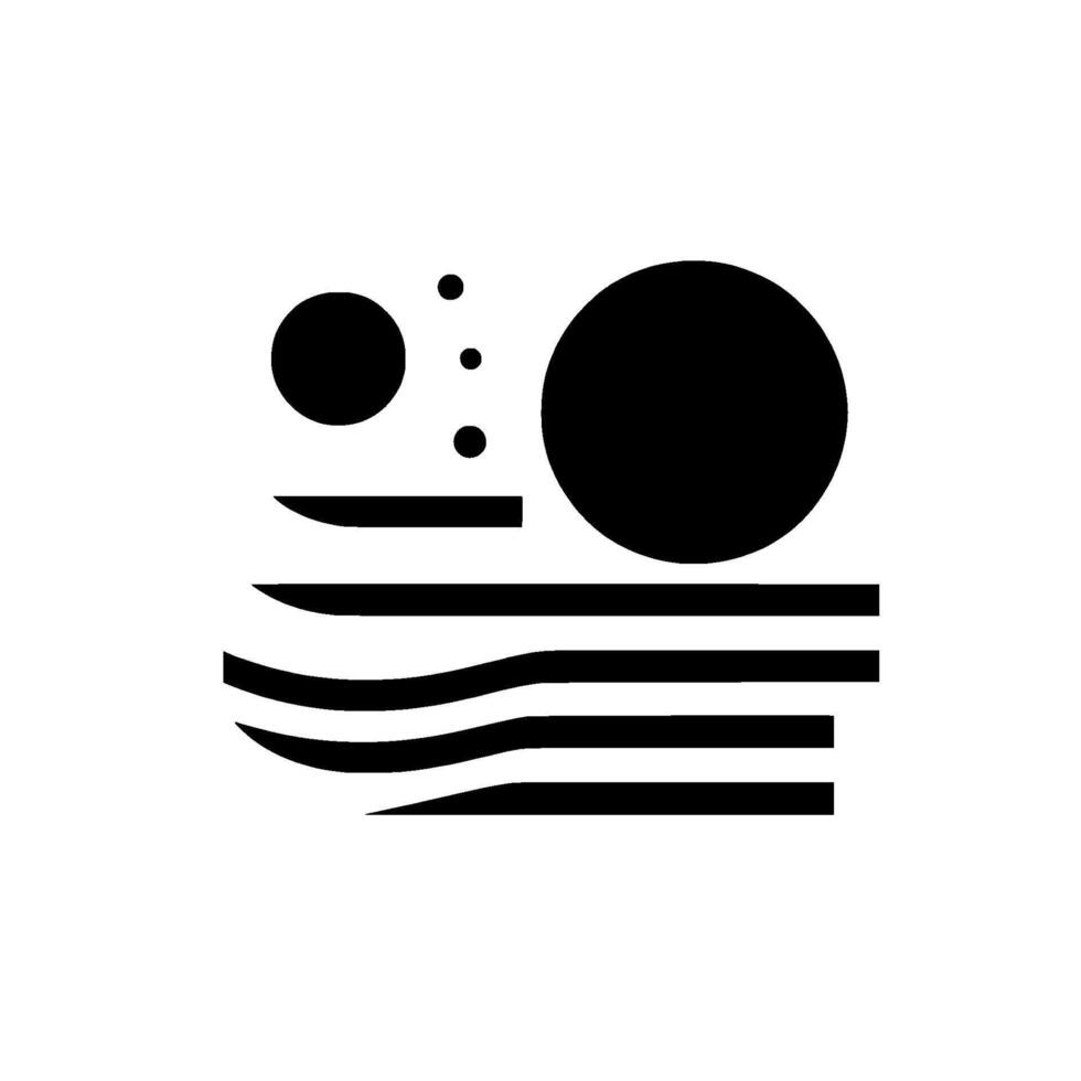 Abstract composition featuring stylized celestial bodies above patterned bands, evoking minimalist . vector
