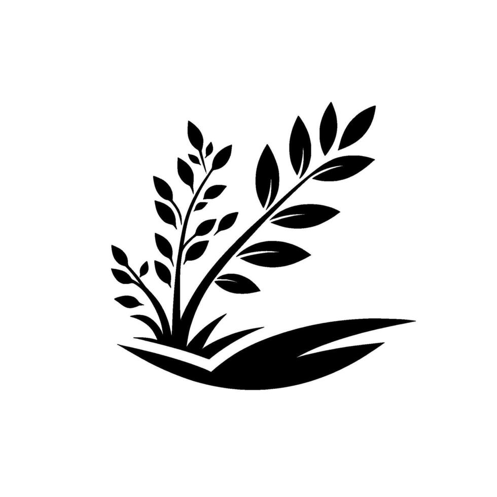 Elegant minimalist black and white , depicting plant life growing from a cupped hand, representing growth and care. vector