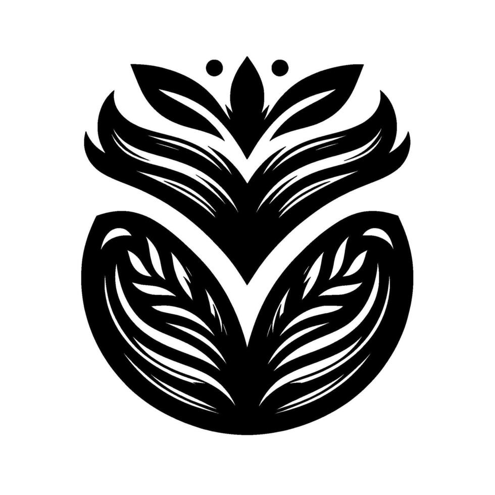 Symmetrical Black and White Floral Ornament with Leafy Details and Stylized Composition, Isolated on White Background vector