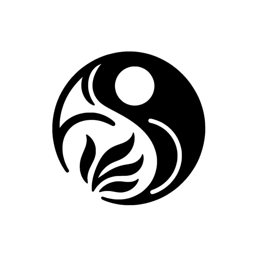 Intricate Yin Yang with Floral Accents A stylized black and white depicting the balance of opposing forces, incorporating organic leaflike motifs for a unique aesthetic. vector