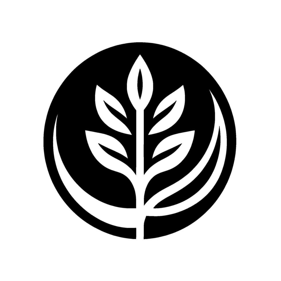 Monochromatic, symmetrical featuring a stylized plant or leaf motif contained within a black circle, emphasizing natural forms. vector