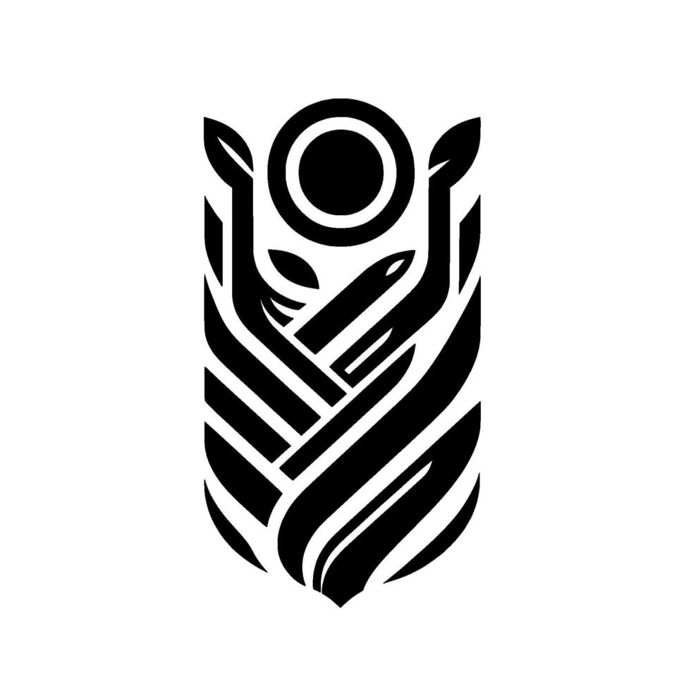 Elegant Black and White Stylized Floral Emblem with Circle Motif and Intertwined Leafy Elements, Minimalist . vector