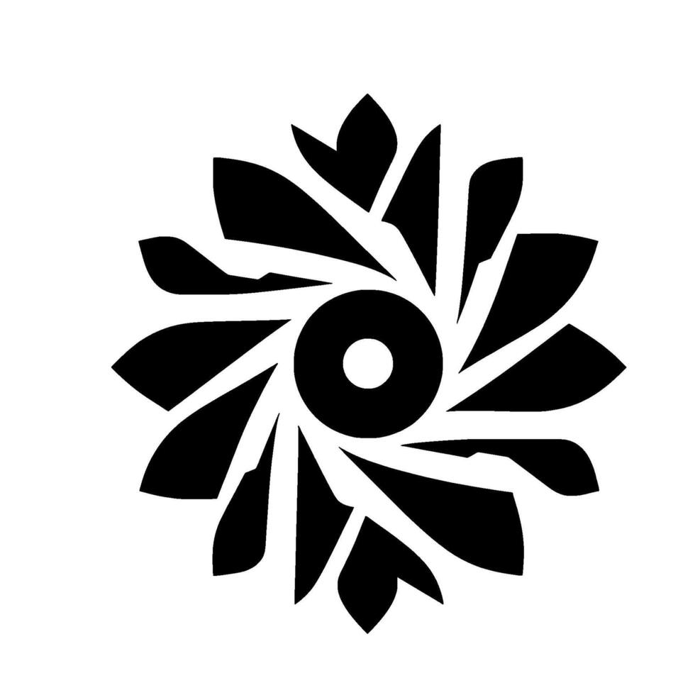 Bold Black White Floral with Circular Core Petal Arrangement on Clean White Backdrop, Modernist . vector