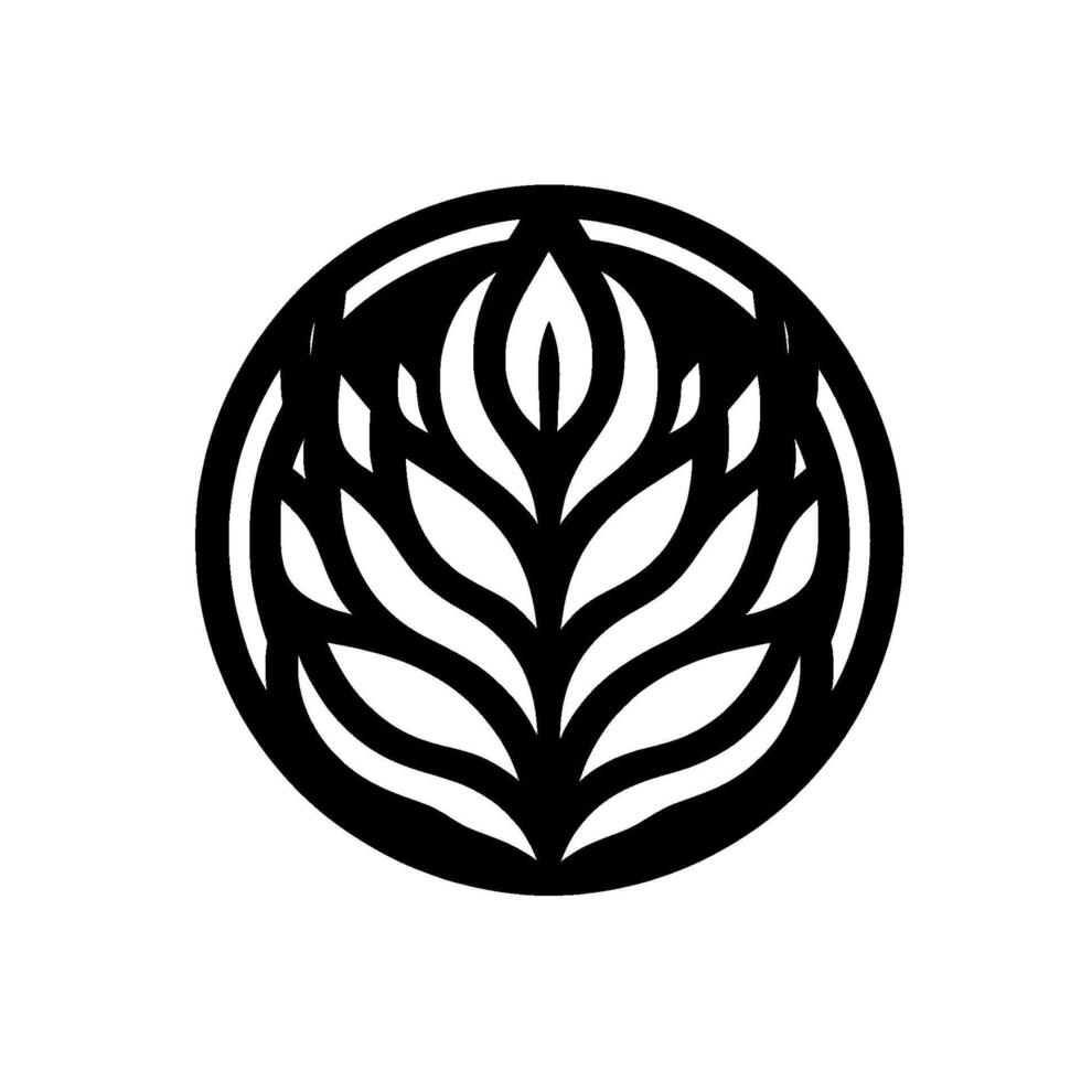 Abstract Monochromatic Circular Featuring a Stylized Floral with Negative Space, Suggesting Growth and Harmony. vector