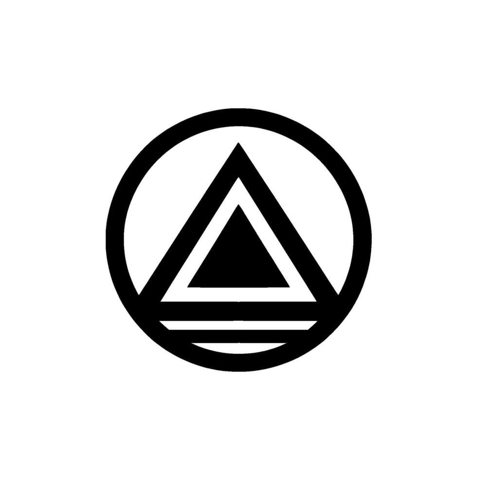 Simple yet symbolic, a centered geometric composition featuring a black triangle within a circle, set against a clean white backdrop. A clean, minimal, and modern . vector