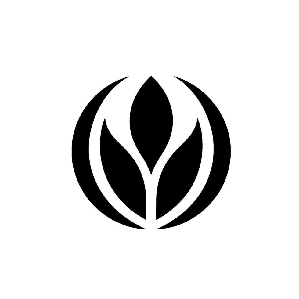 Minimalist Black and White Stylized Floral Featuring LeafLike Petals Enclosed in a Circle, Isolated on White. vector
