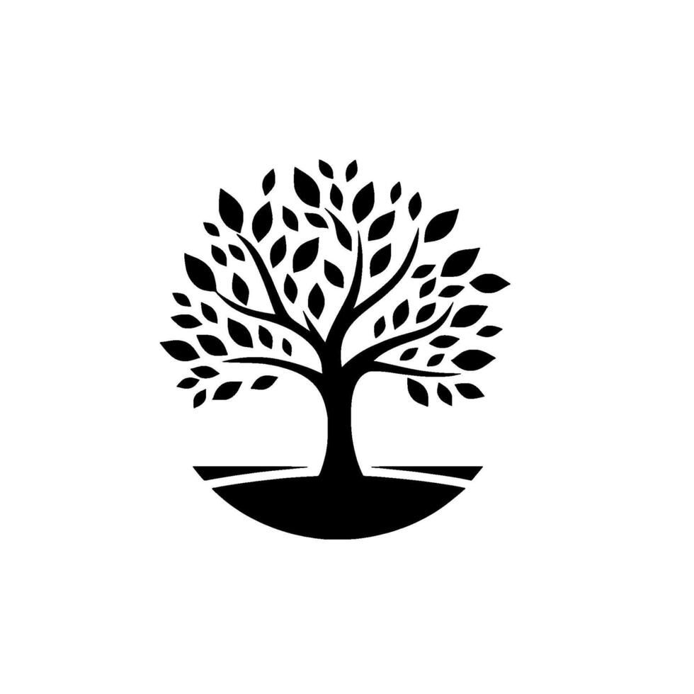 Minimalist monochrome tree , stylized black silhouette on white background, depicting nature, growth, and life. vector