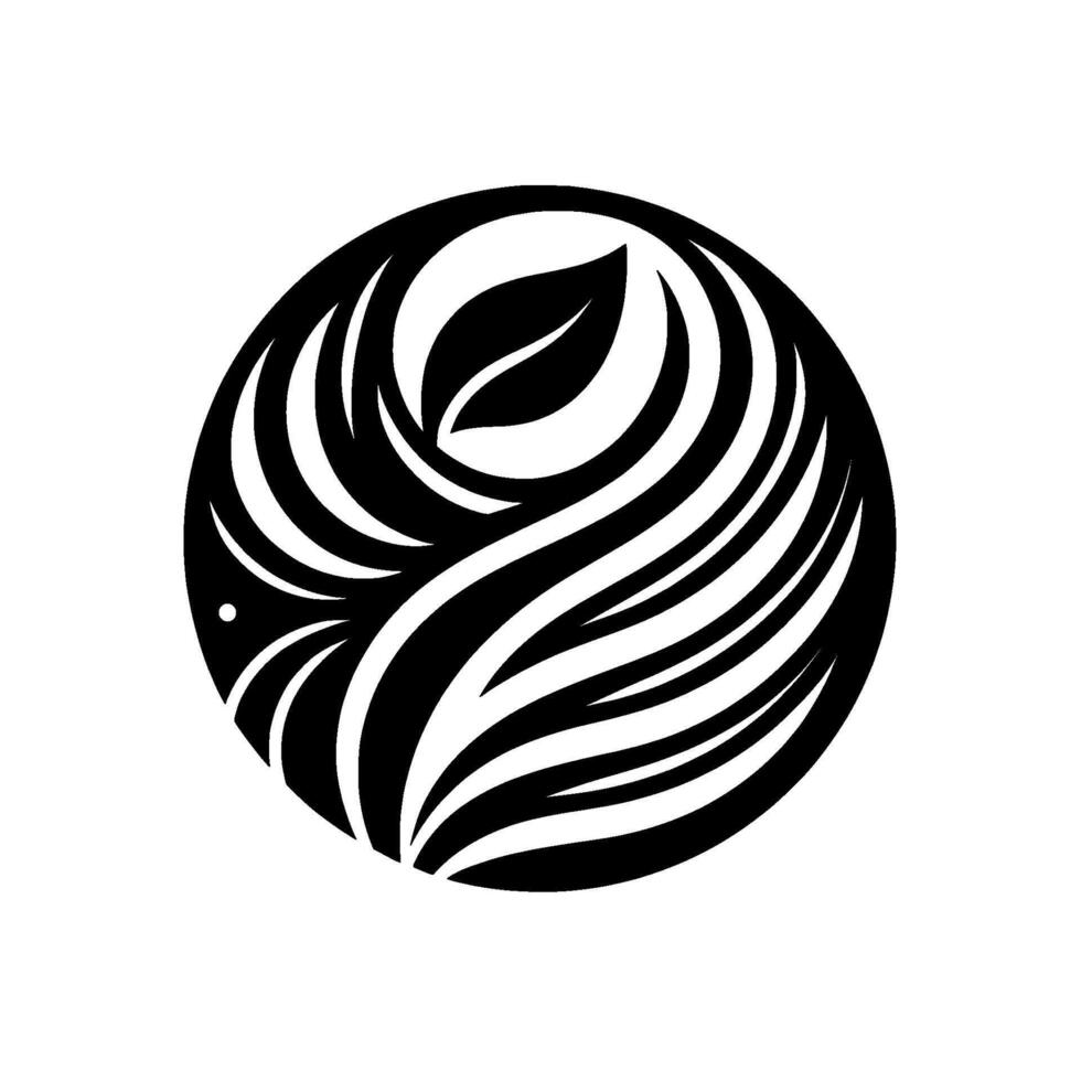 Intricate Black and White Orb Featuring a Leaf and Flowing Lines, a Modern Emblem or . vector