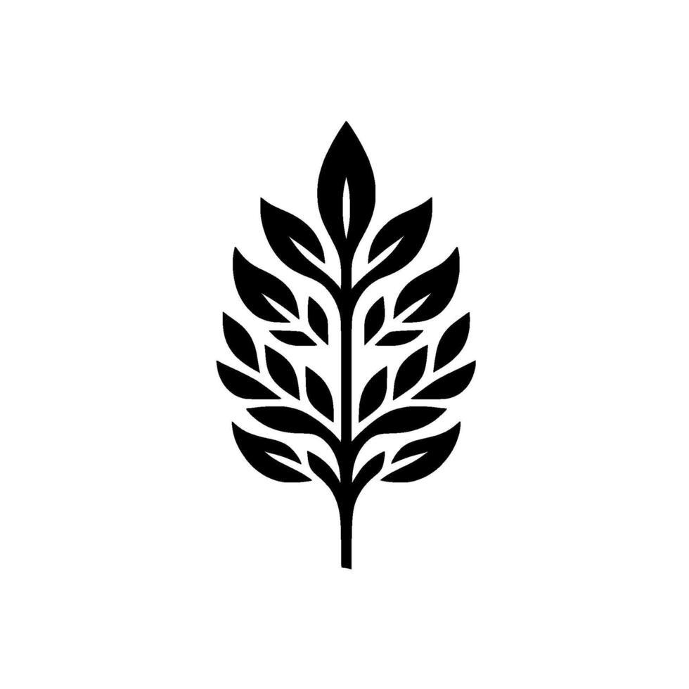 A Minimalist Black and White of a Stylized Leafy Branch, Symmetrical and Isolated on a Clean White Backdrop. vector