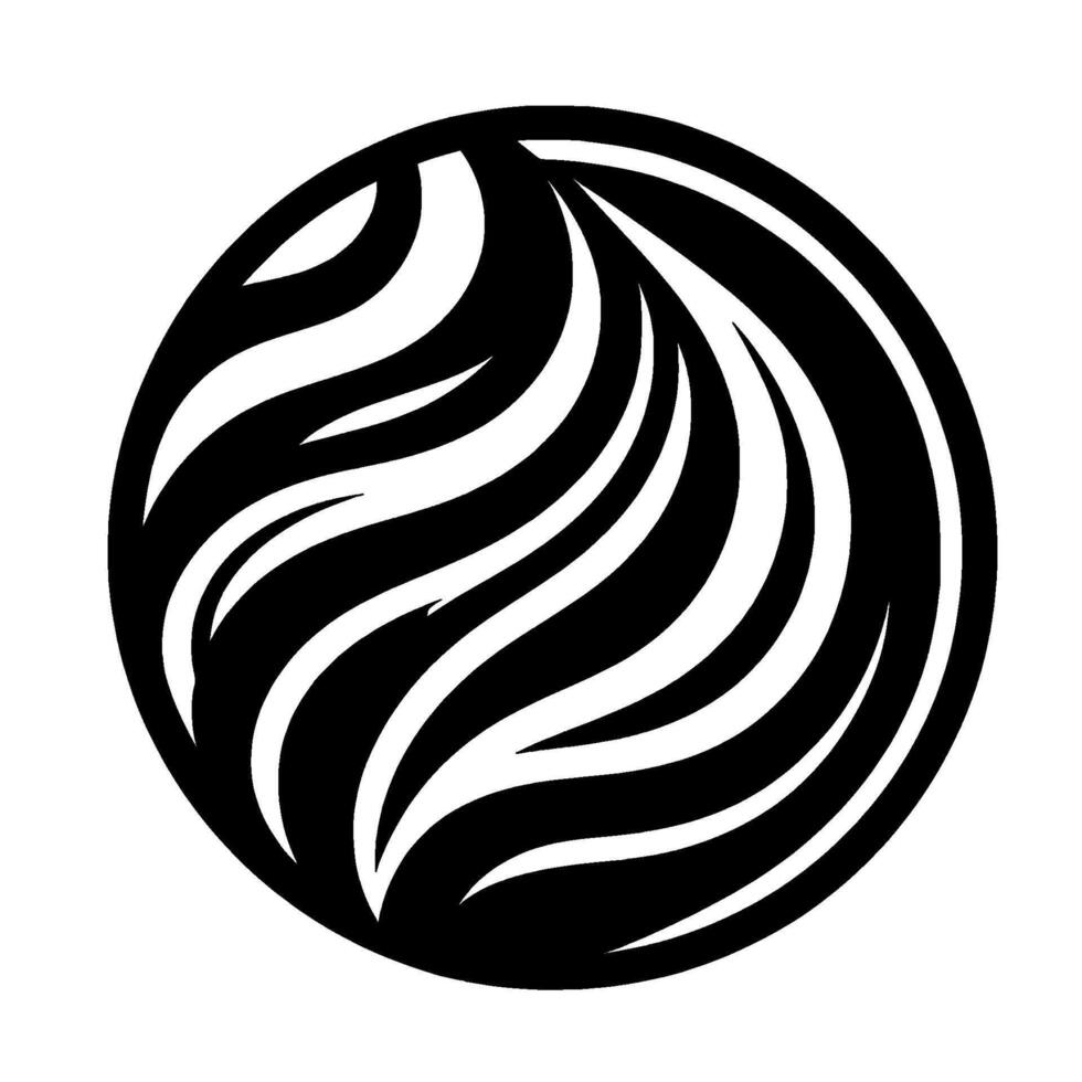 Abstract monochrome featuring flowing, wavelike black and white stripes within a circular frame, creating a dynamic and visually appealing pattern on a plain white background. vector