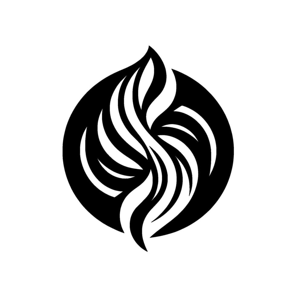 Symmetric Black White Emblem Abstract of Wavy Lines within a Circular Frame, Modern and Minimalist. vector