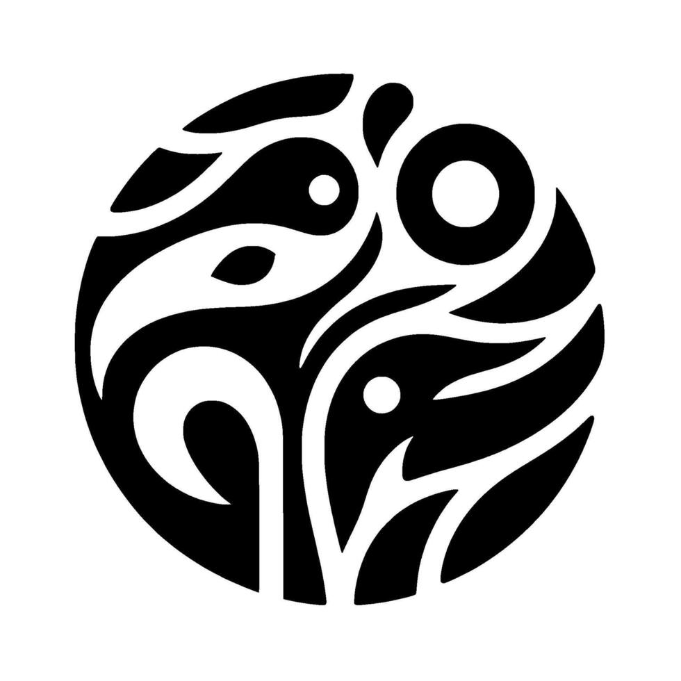 Abstract Tribal in a Circle A symmetrical black and white artwork featuring fluid shapes, circular elements, and organic motifs, evoking a sense of balance and cultural heritage. vector