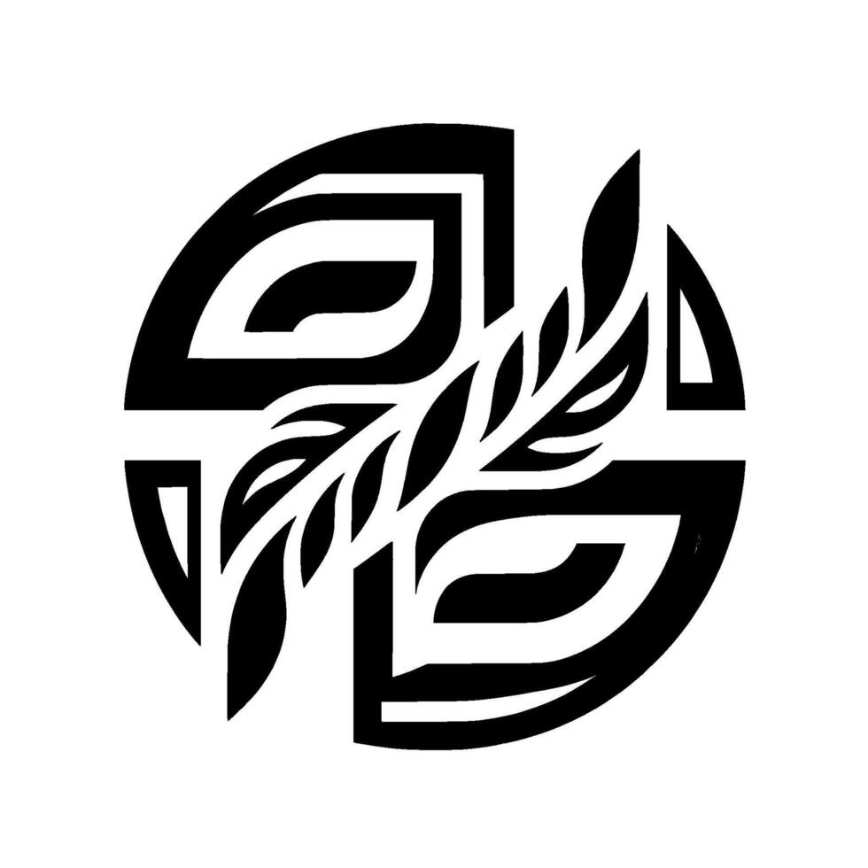 Minimalist Black and White A symmetric features a stylized leaf motif encircled by segmented shapes with a modern, abstract aesthetic. vector