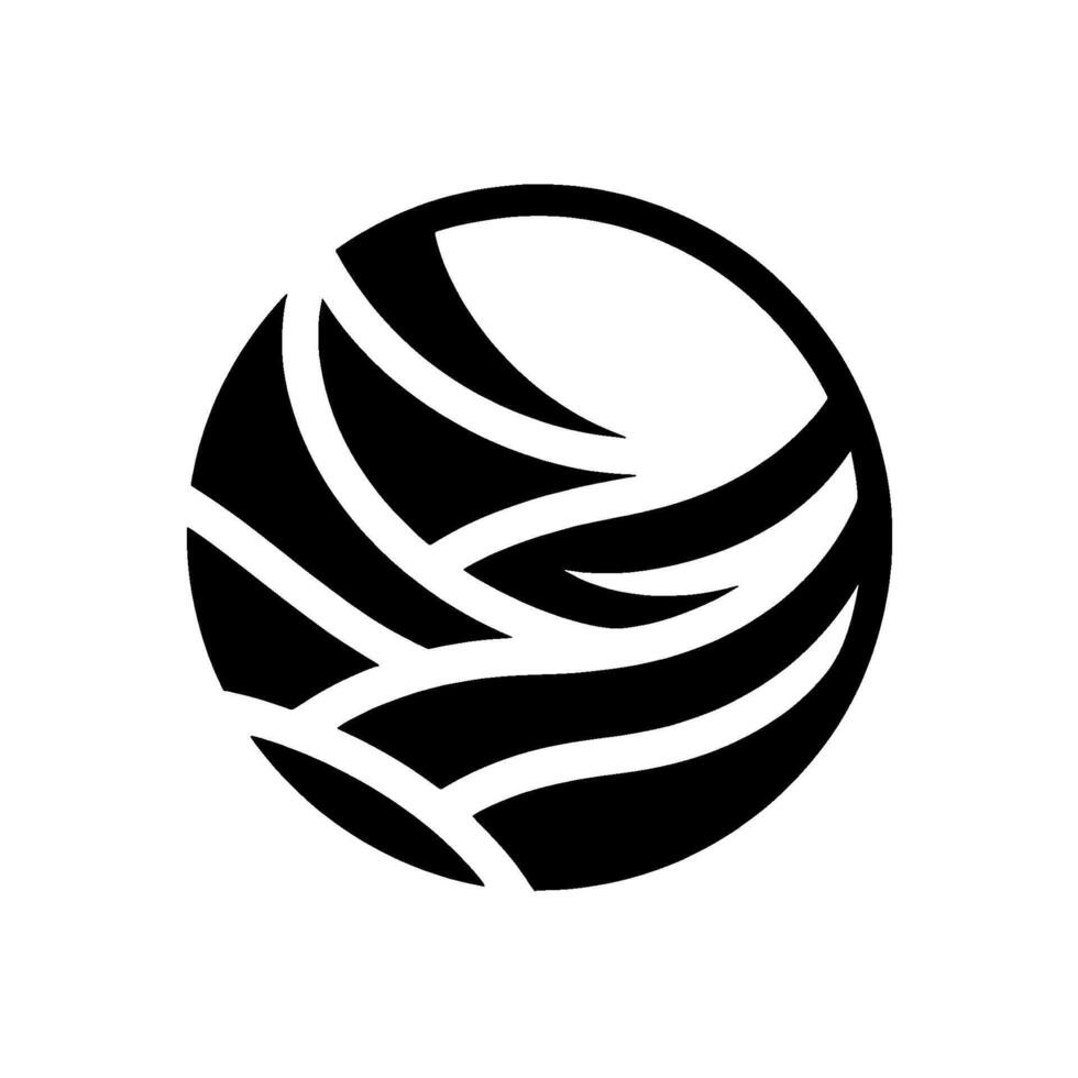 A minimalist black and white featuring a stylized globe or ball composed of interconnected, curved lines, set against a clean, white background, symbolizing interconnectedness and unity. vector