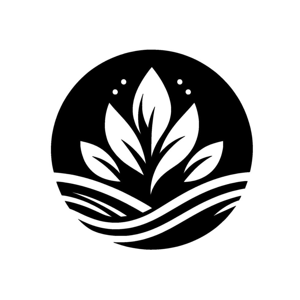 Minimalist Black and White Leafy Plant , Encapsulated in Circle, Illustrating Growth and Nature. vector