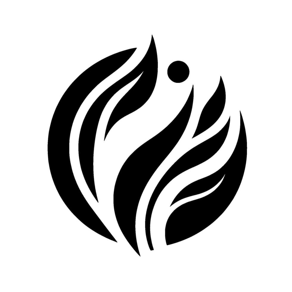 A minimalist, highcontrast featuring a stylized, abstract leaf within a circular form, contrasted against a pristine white backdrop. vector