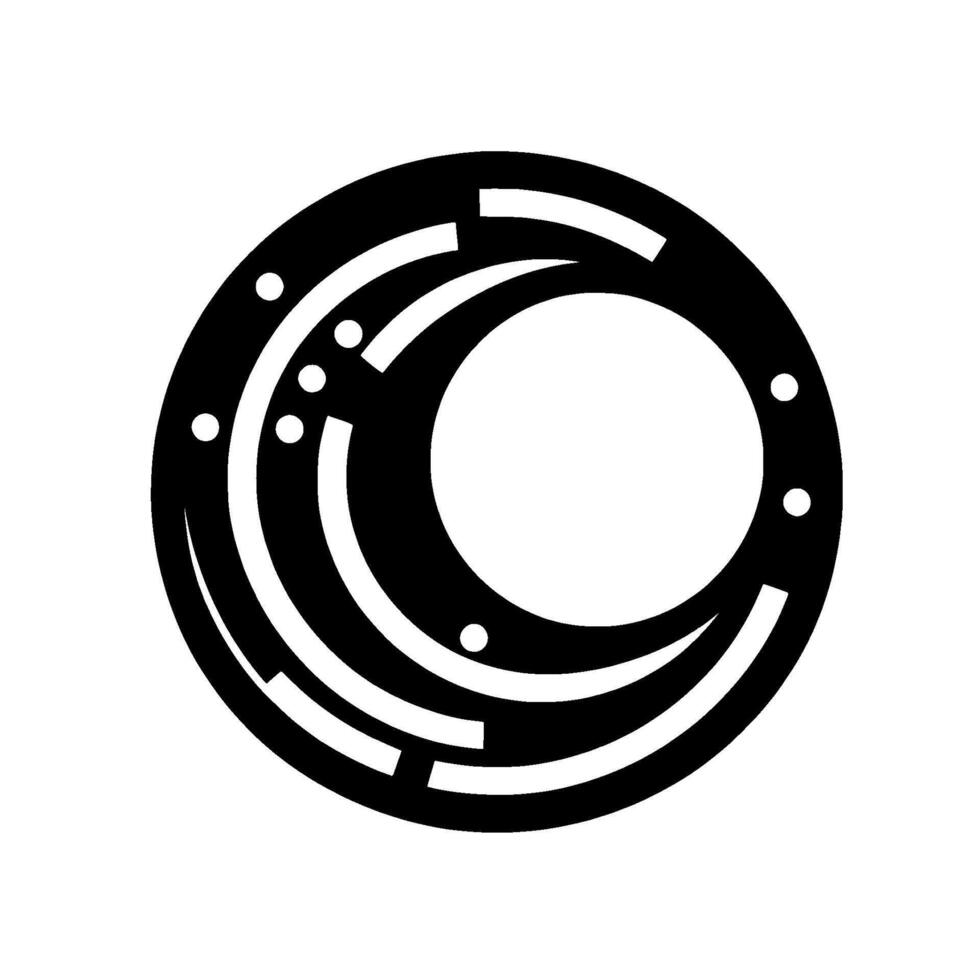 Abstract Black and White Circular with Interlocking Elements and Dot Accents on a Clean White Backdrop. vector