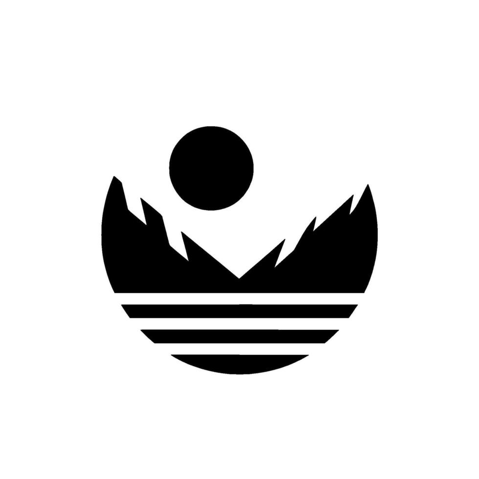 Symbolic Black and White Depicting Mountains, Sun, and Water, Representing a Sense of Serenity and Harmony. vector
