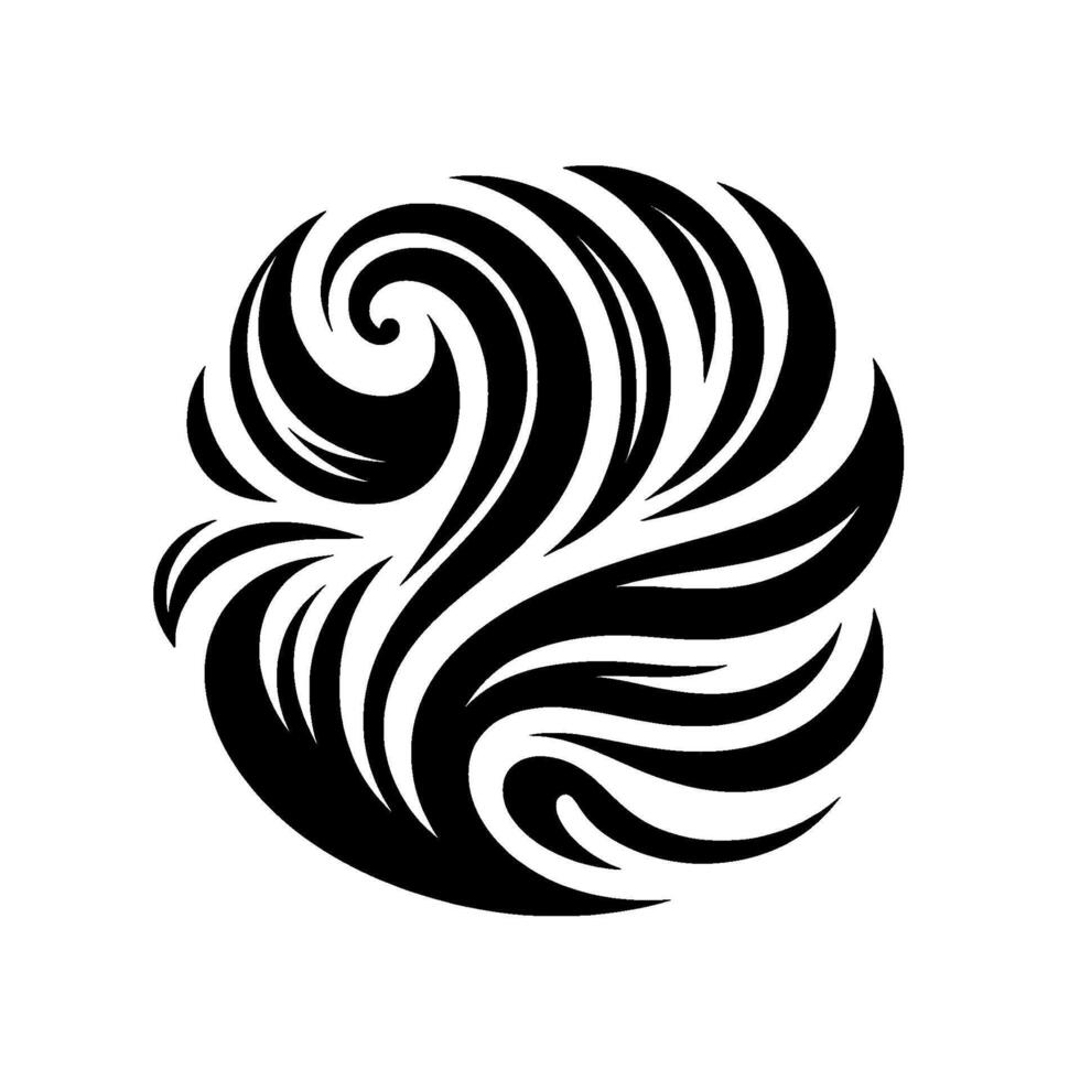 A stylized, symmetrical of swirling black lines forming an organic, orblike shape against a clean white backdrop, evoking elegance. vector