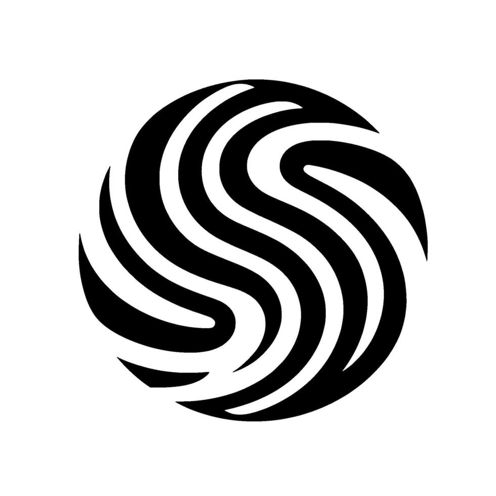 Abstract, black and white circular composed of curved, wavelike stripes, offering a modern, minimalist . vector