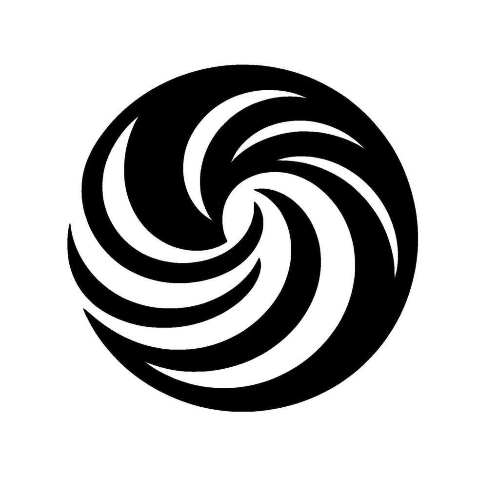 Bold monochrome spiral composed of curving black and white segments, creating a dynamic, swirling effect on a clean white background. vector