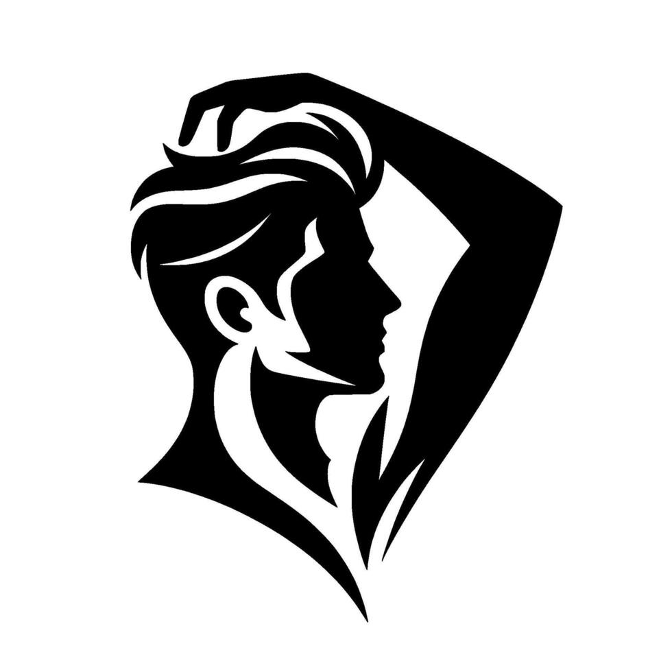 Stylish Silhouette of a Man with Hand in Hair, Modern and Minimalist Black and White . vector