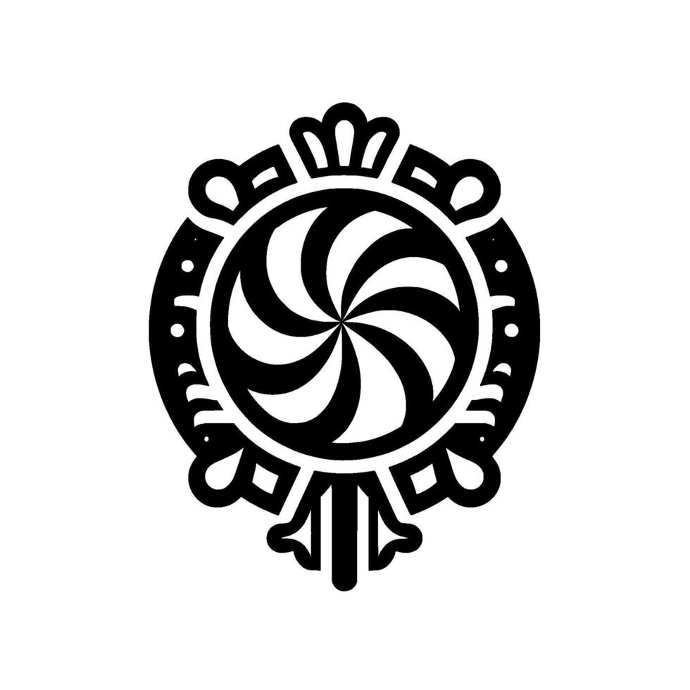 Ornate Black and White Swirl Lollipop in Decorative Frame, a symmetrical with a simple background. vector