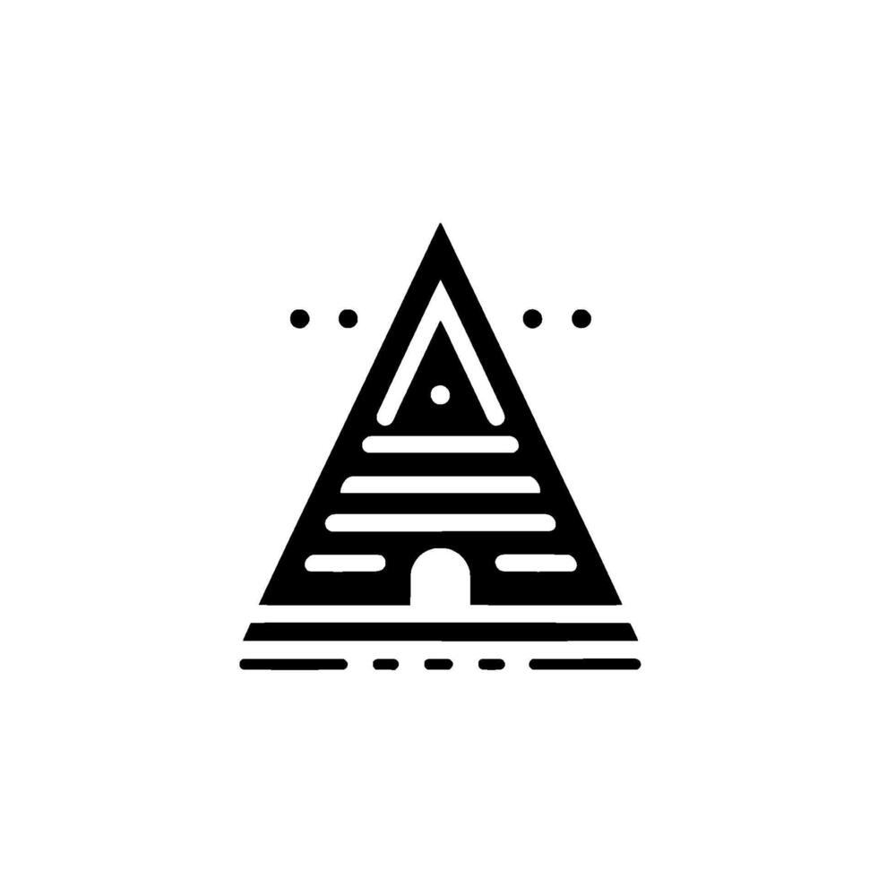 Minimalist Black and White Geometric Pyramid with Portal and Dot Accents, Representing Structure and Mystery. vector
