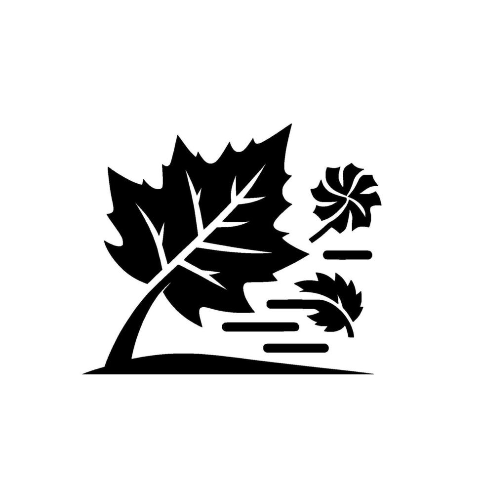 Black and White Stylized Depicting Autumnal Leaves, Wind, and Motion on White Background. vector