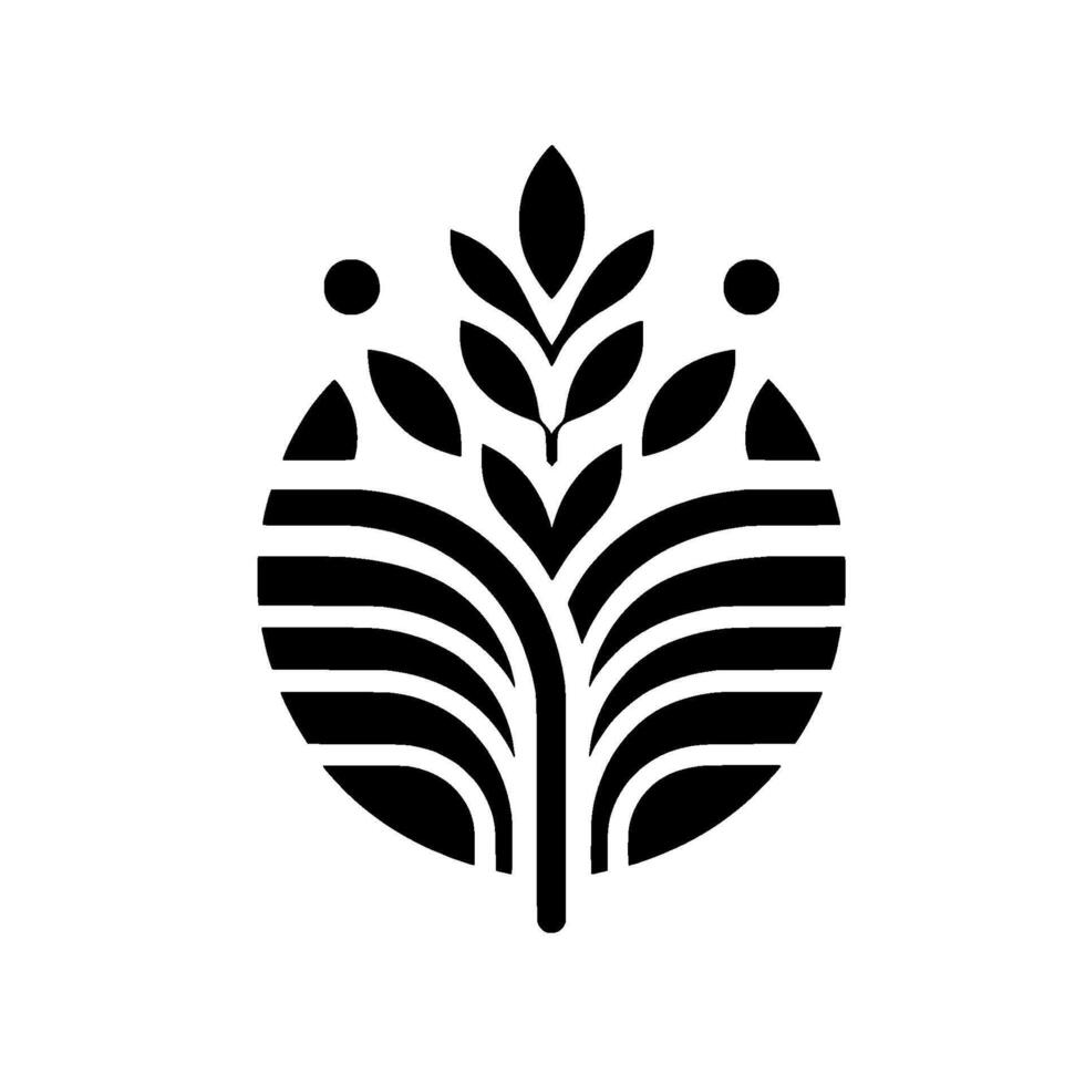 Minimalist Black White Stylized Tree Within Circle, With Foliage and Two HumanLike Dots on Top, Symbolizing Growth. vector