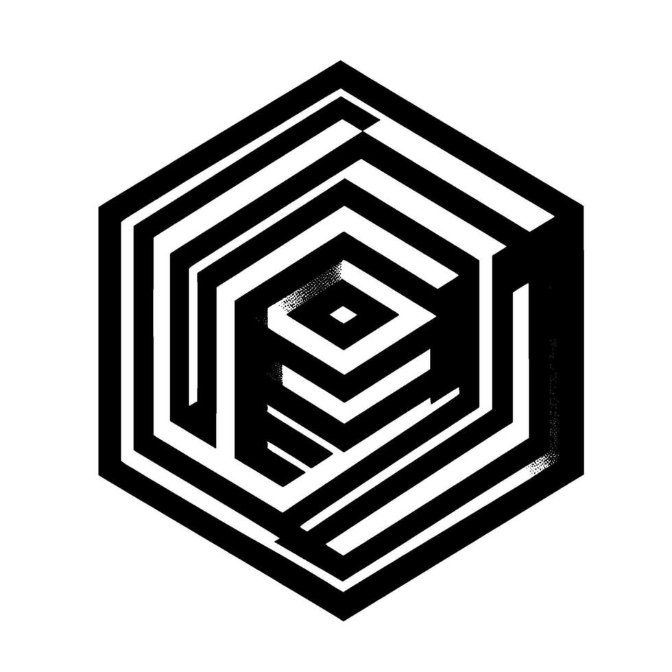Intricate Black and White Geometric Maze A D Illusion of Hexagonal Paths Abstract vector