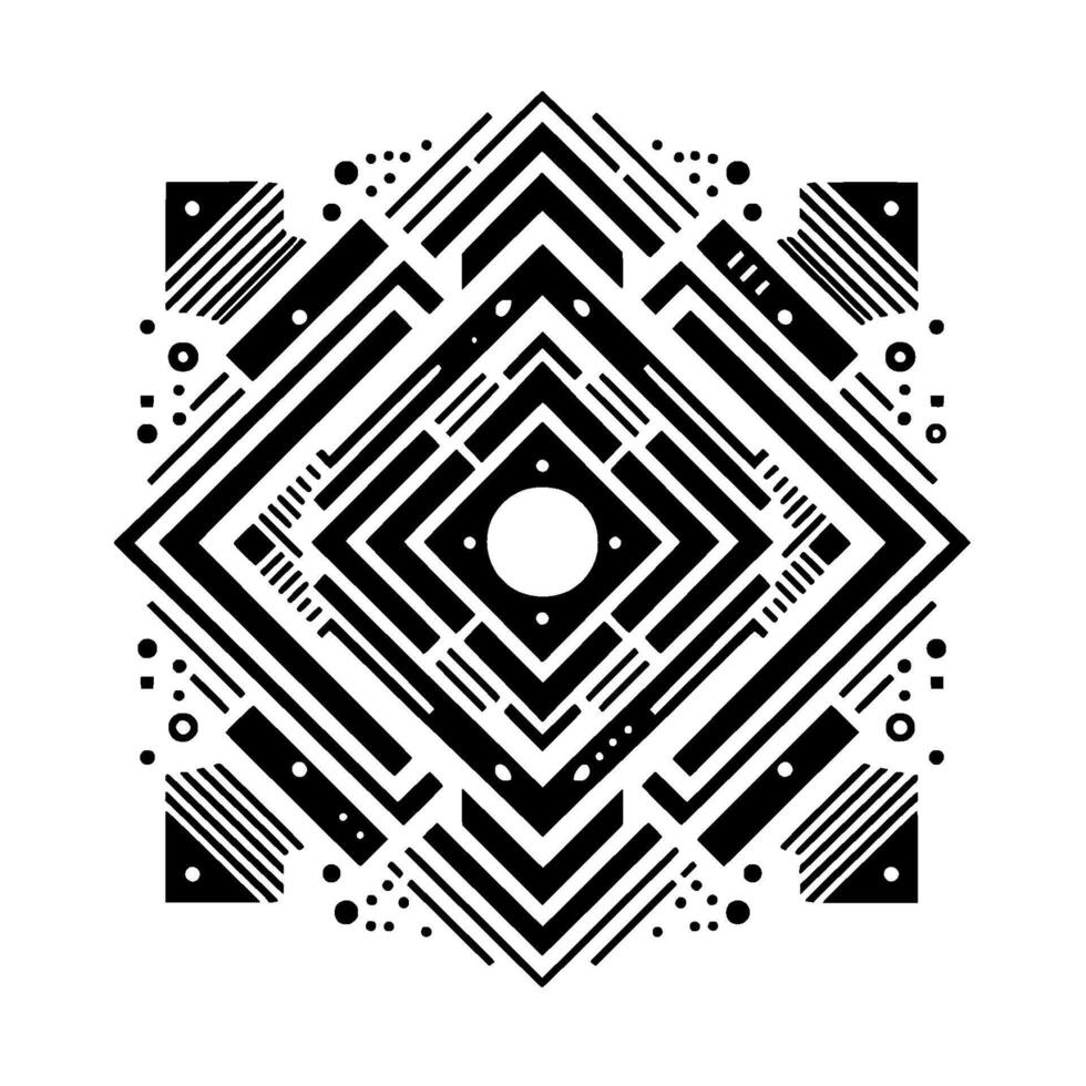 Symmetrical Black and White Geometric with Concentric Rhombus and Dot Accents vector