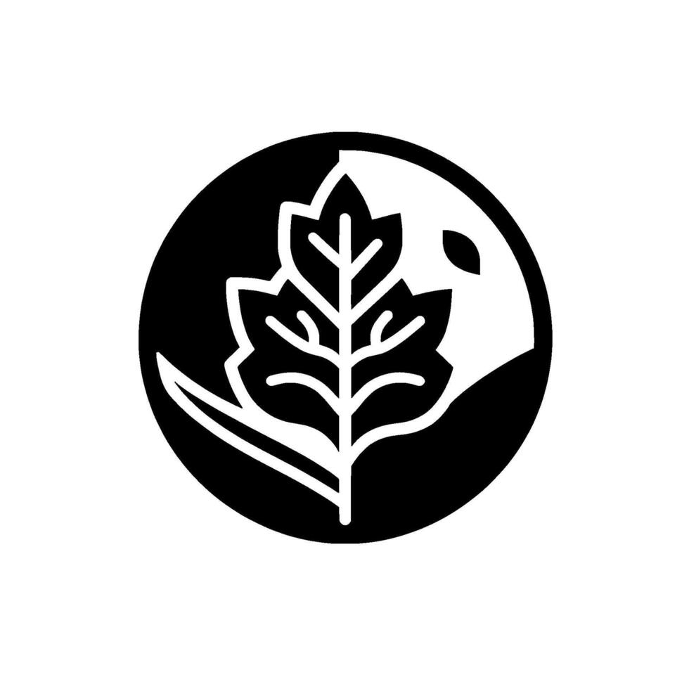 Simplified Monochrome Botanical A leaf enclosed by a black and white circle, representing natures symmetry. vector
