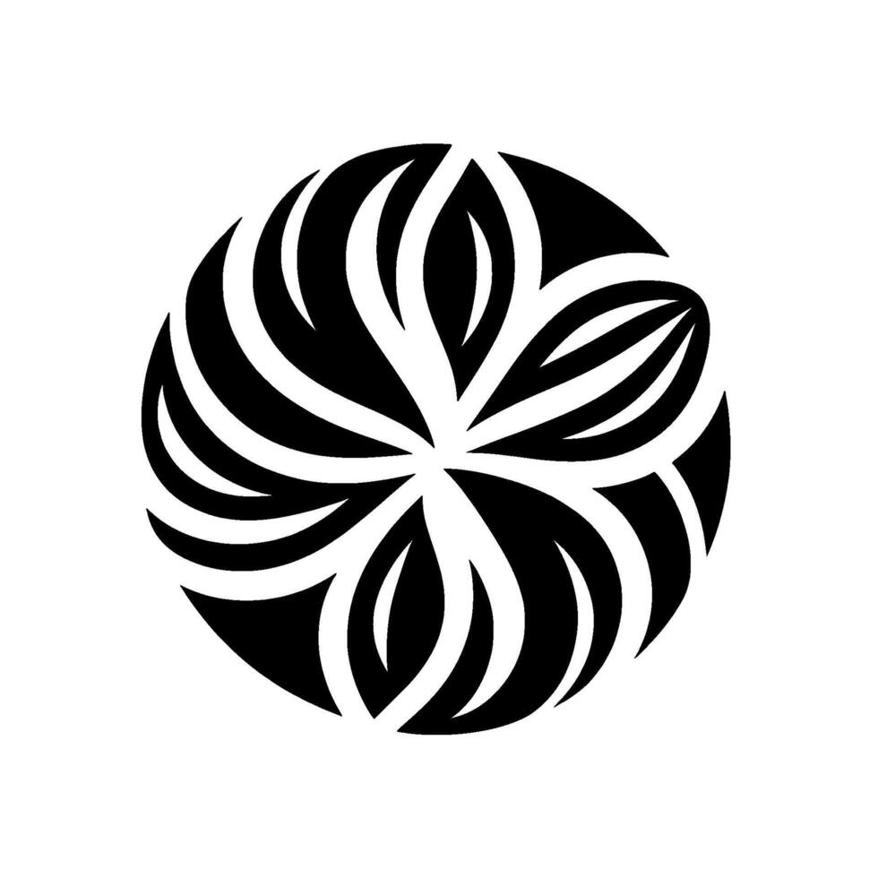 Abstract Black and White Floral Mandala Symmetrical Petal Arrangement within a Circular Frame on a White Background. vector