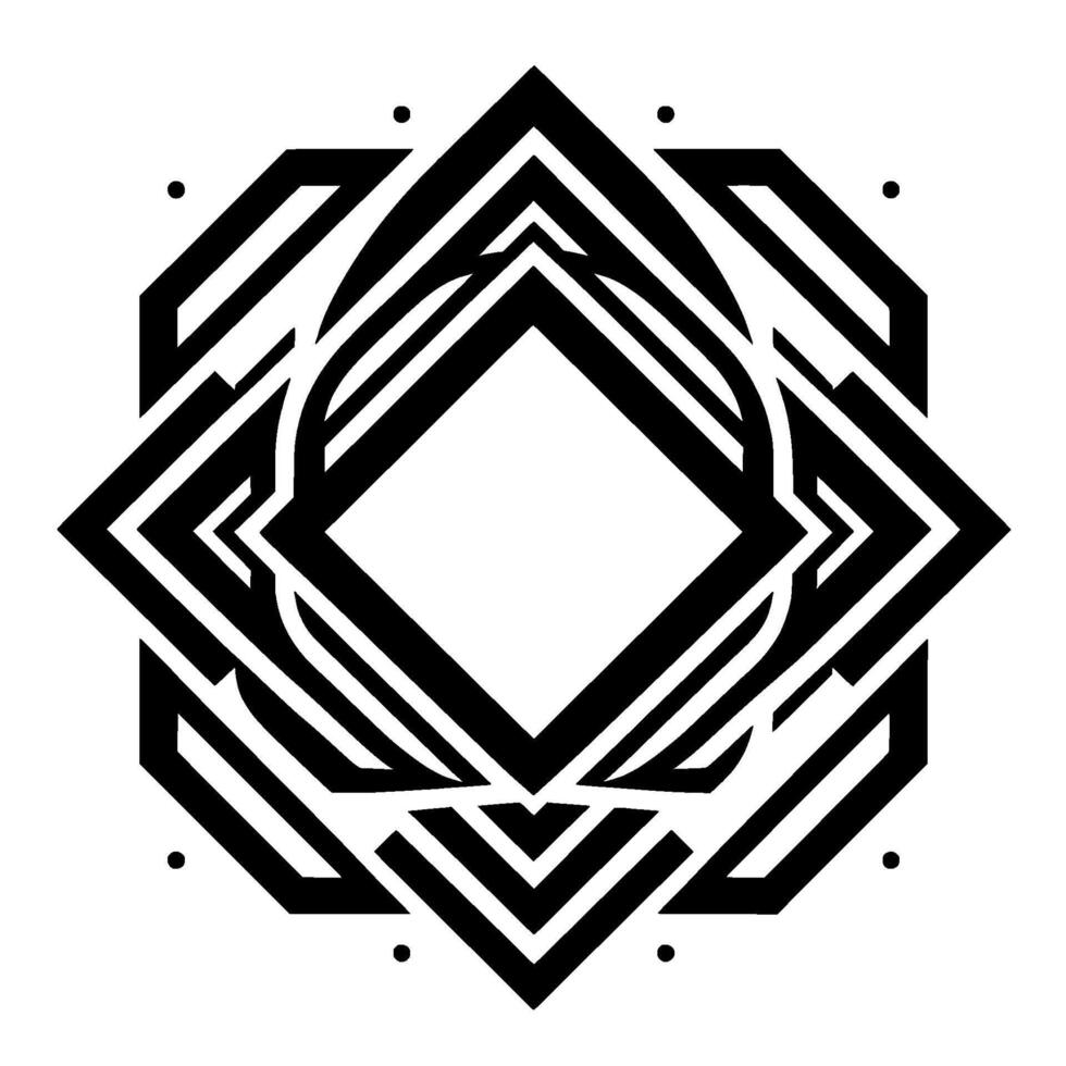 Geometric Mandala in Bold Black and White, with Layered Diamonds, Squares, and Rounded Shapes, and a Modern Art Deco Aesthetic on a White Backdrop. vector