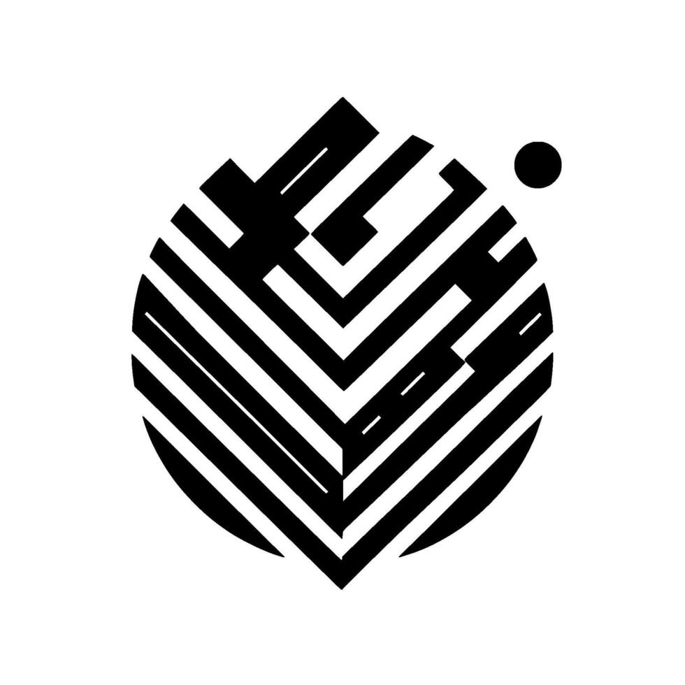 Abstract geometric in black and white. A leaflike form with calligraphic elements and dot, minimalist art vector