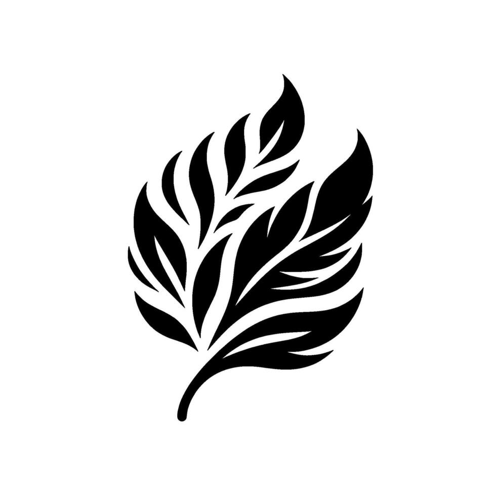 Bold Black Leaf on White, Contemporary Floral Motif, Minimalist NatureInspired , Elegant Art. vector