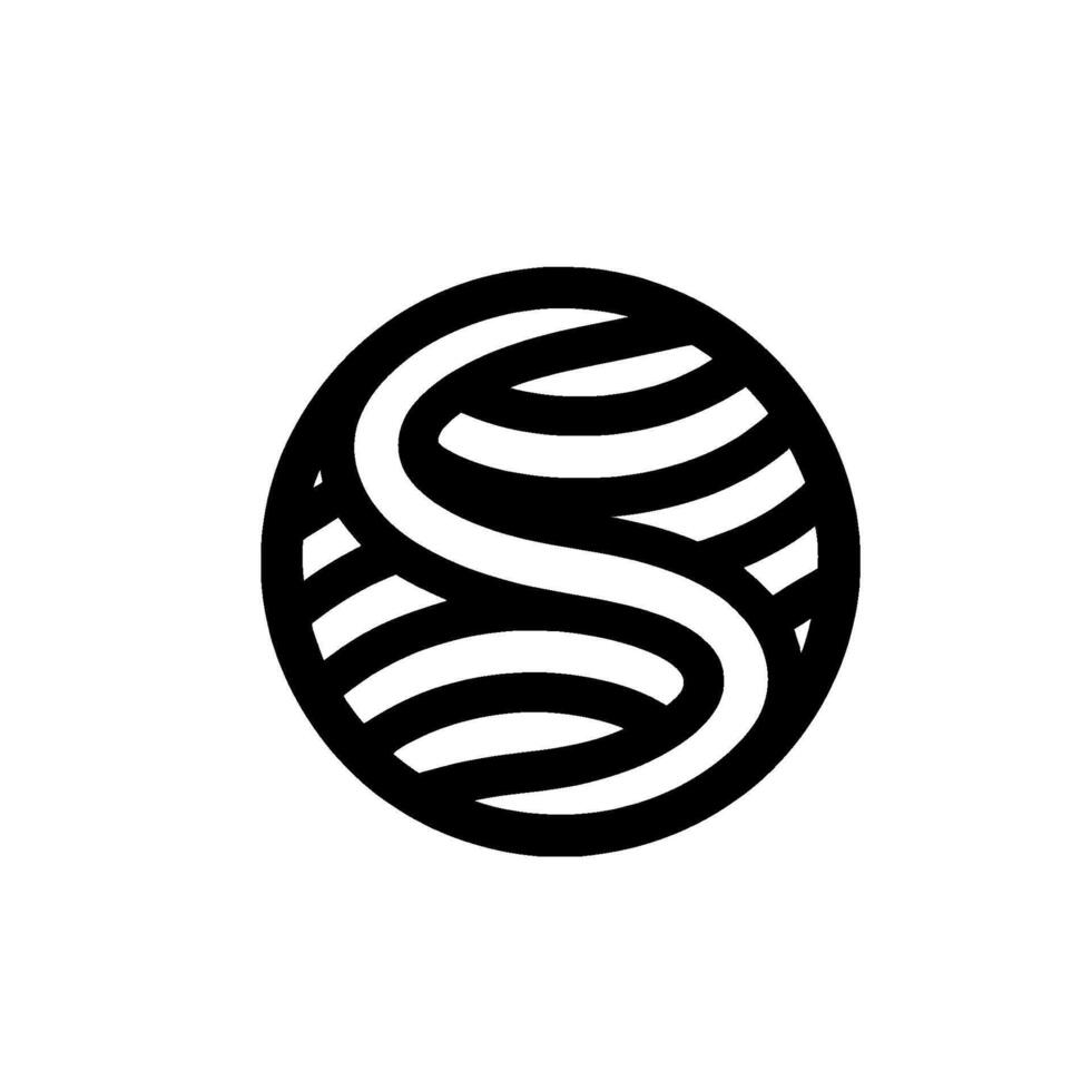 Minimalist Black and White Abstract S Inside a Sphere with Horizontal Strips, Modern on a White Background. vector
