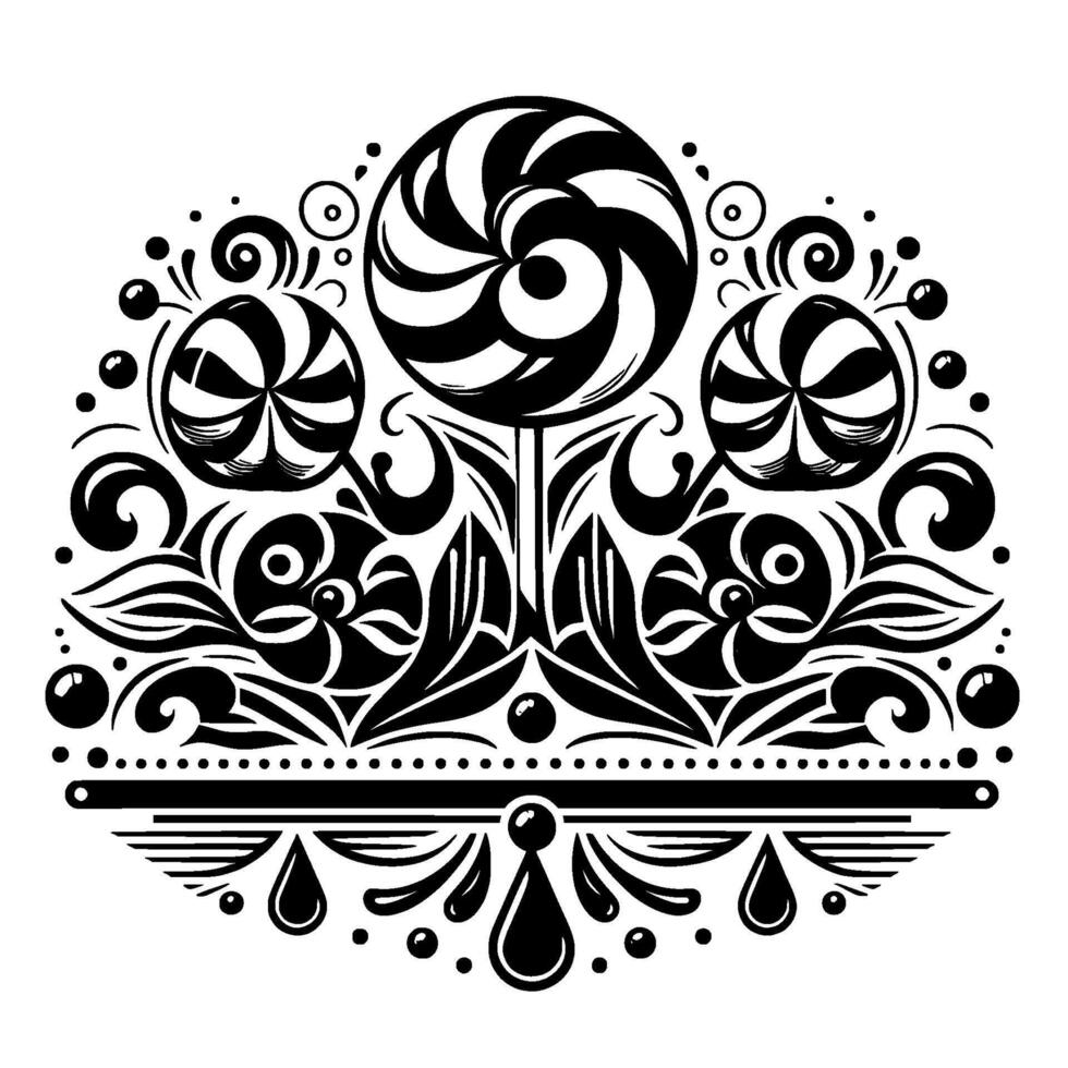 Intricate Black and White Floral Ornament Lollipops, Swirls, and Leafy , symmetrical and ornate composition. vector