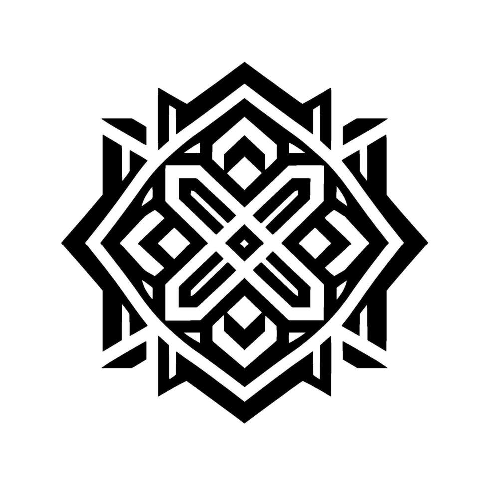 Intricate Geometric Starburst , Symmetric and Abstract, Featuring Overlapping Shapes in Black and White, with a Modern and Minimalist Aesthetic. vector