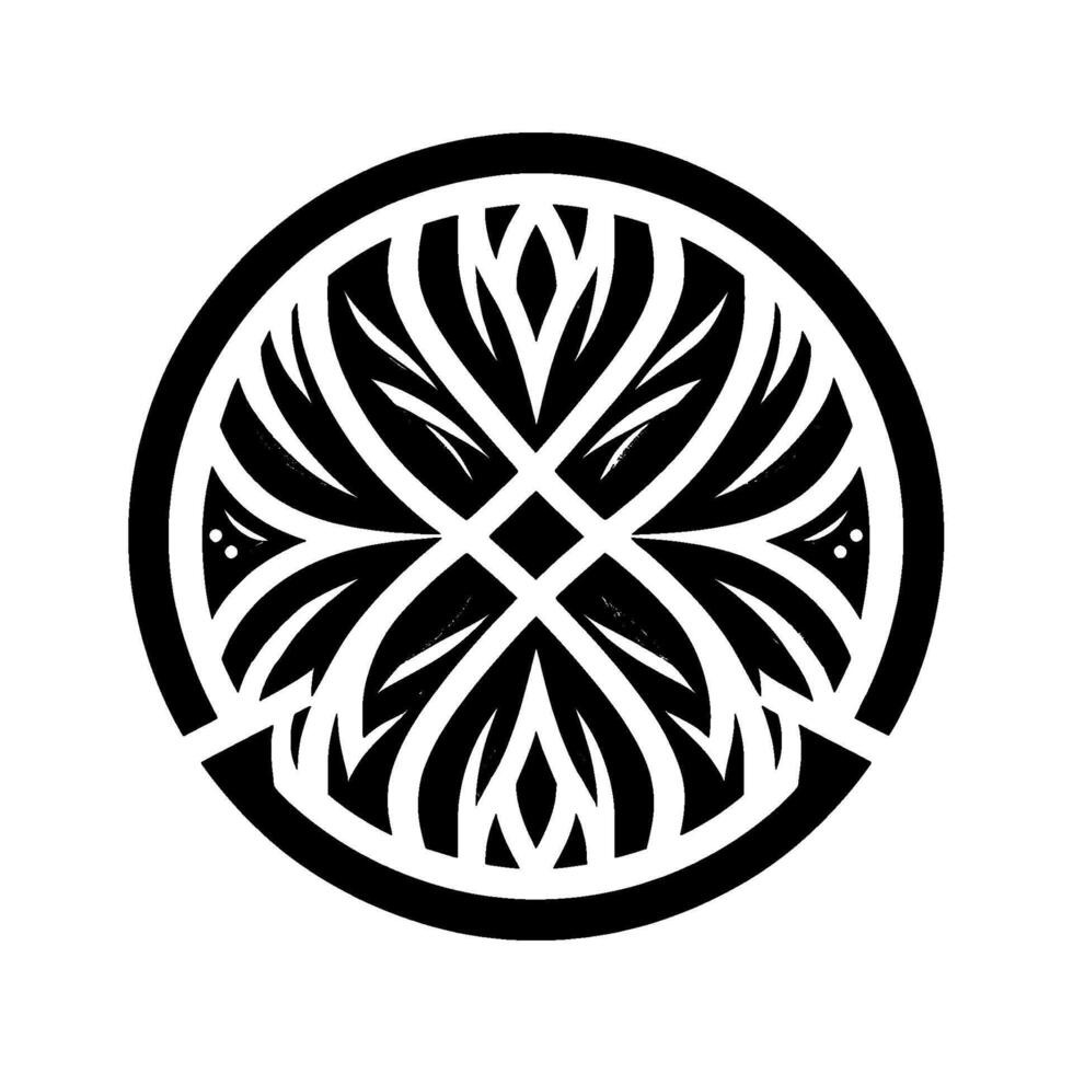 Intricate Black and White Circular Featuring Symmetrical FloralLike Pattern and Geometric Shape. vector