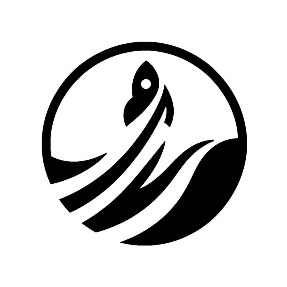 Black and White Rocket in Flight Within a Circle, Representing Launch, Progress, and Exploration, Modern and Minimalist . vector