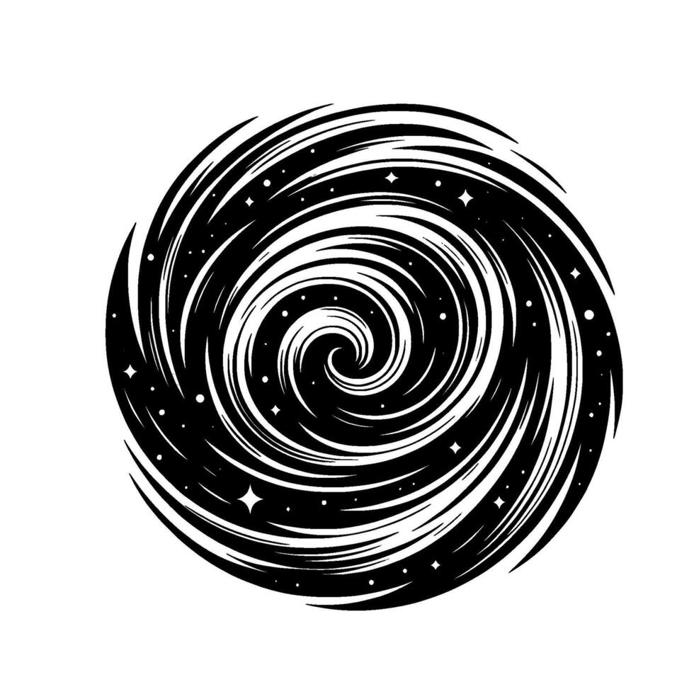 Swirling Black Hole with Starry Embellishments on White, Minimalist Celestial Art, Abstract Galaxy Illustration. vector