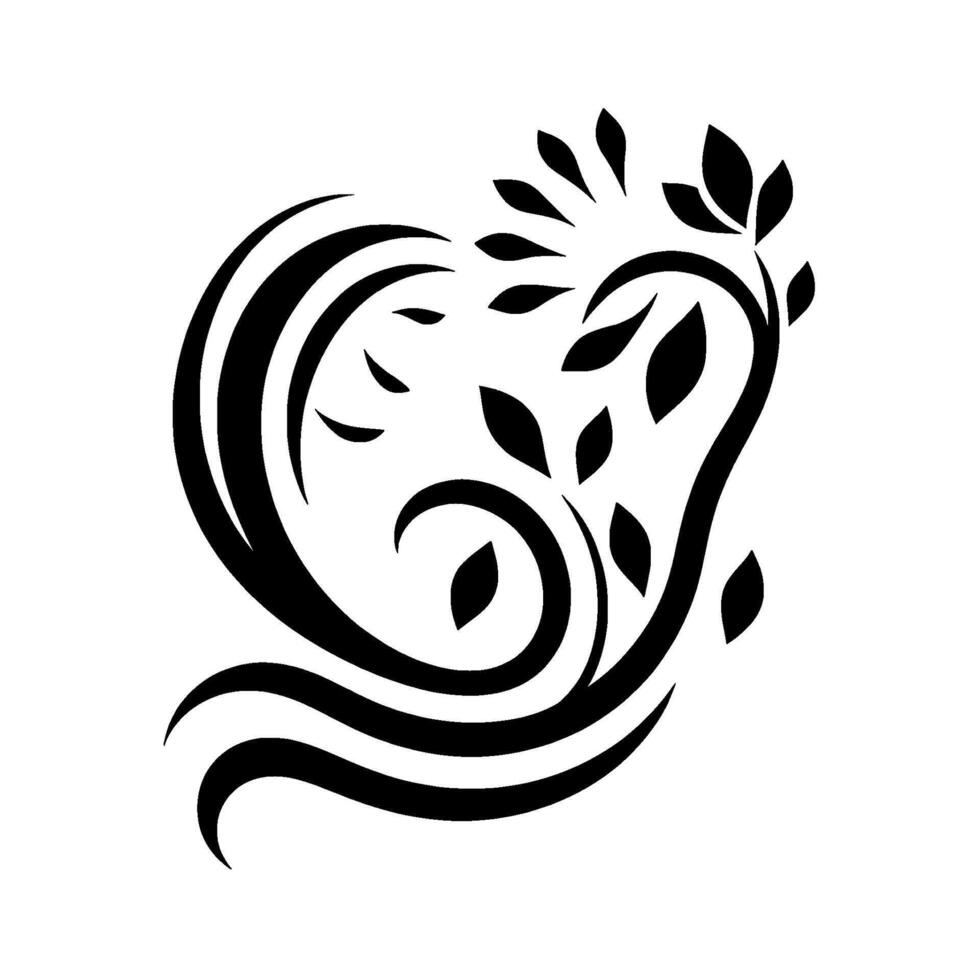 Elegant Black and White Floral A symmetrical composition showcasing stylized leaves, flowing lines, and a swirling, organic arrangement reminiscent of nature. vector