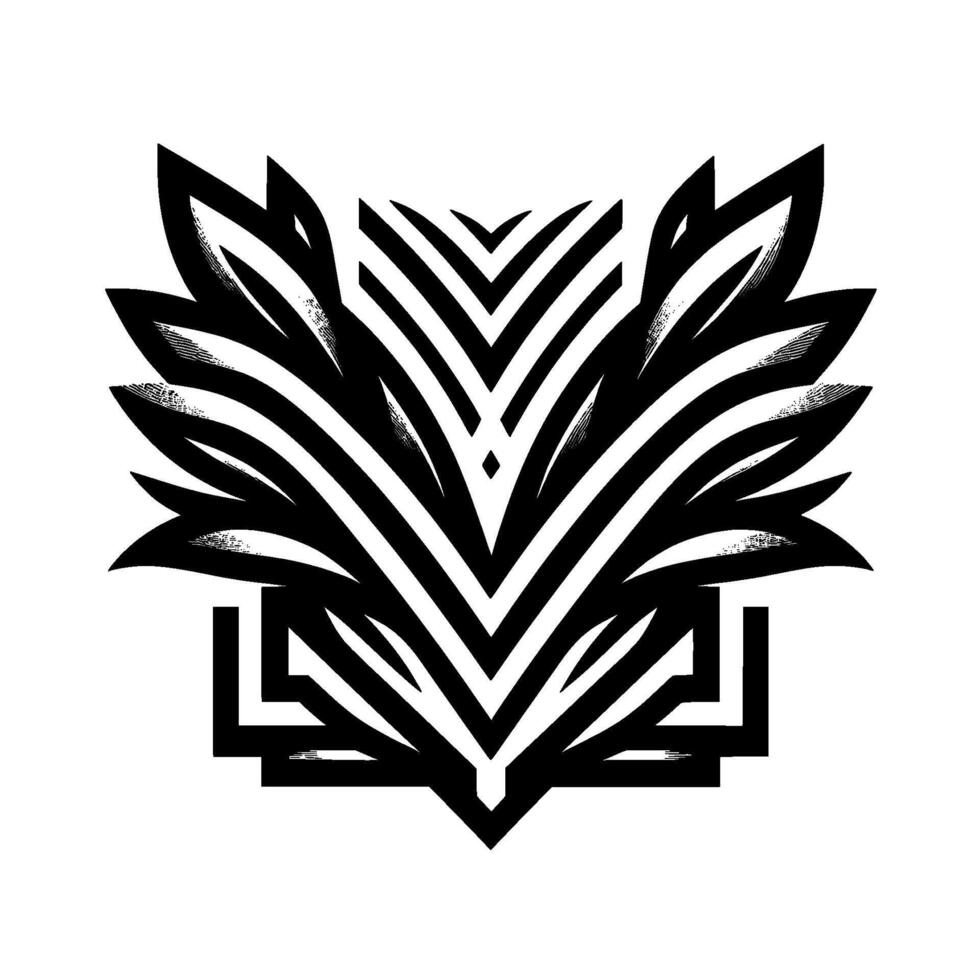 Bold Black and White Abstract Leafy Geometric , Symmetrical and Stylized on White Background. vector