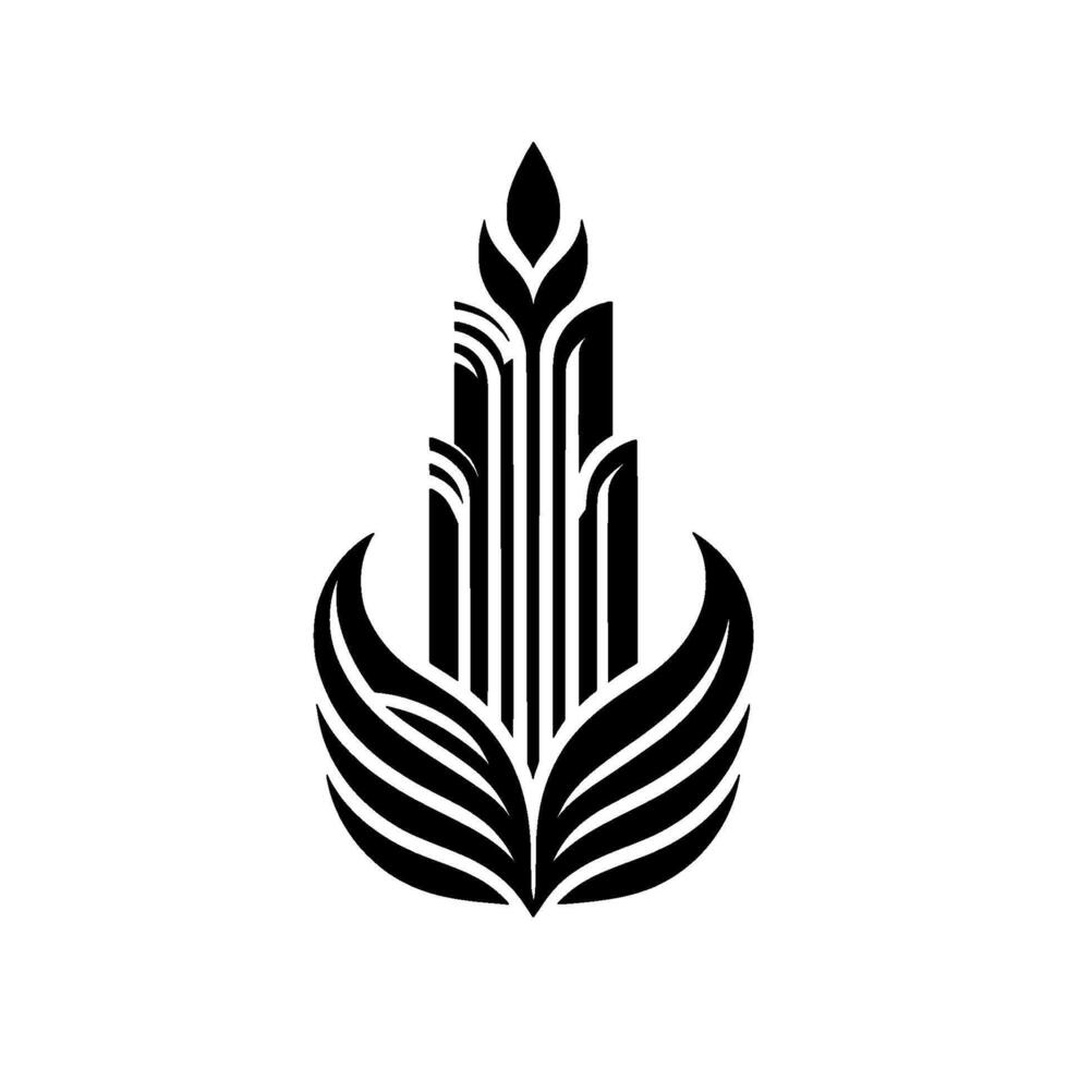 Elegant Art Deco stylized botanical with skyscraper elements, a striking black and white floral . vector